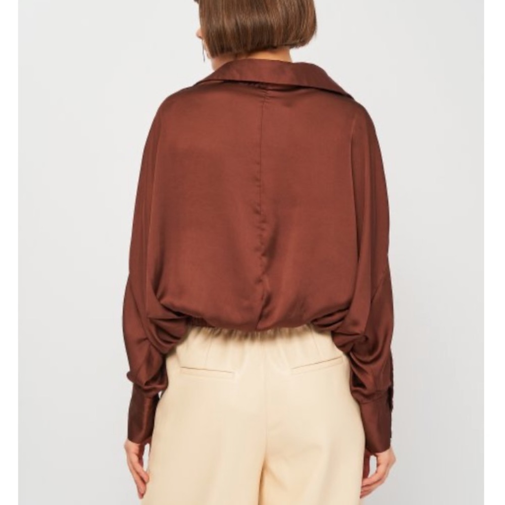 Zara brown satin half button down blouse size S - Picture 5 of 9